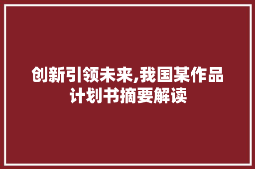 创新引领未来,我国某作品计划书摘要解读