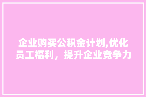 企业购买公积金计划,优化员工福利，提升企业竞争力