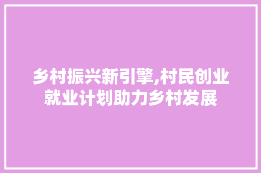 乡村振兴新引擎,村民创业就业计划助力乡村发展