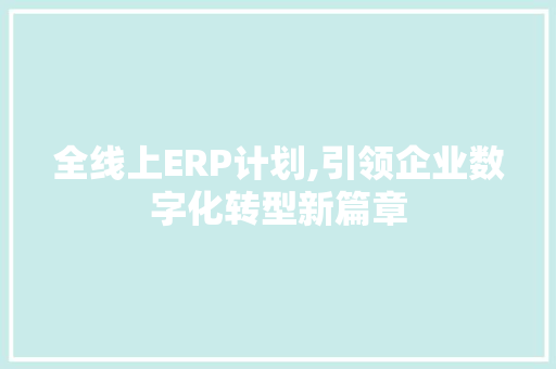 全线上ERP计划,引领企业数字化转型新篇章