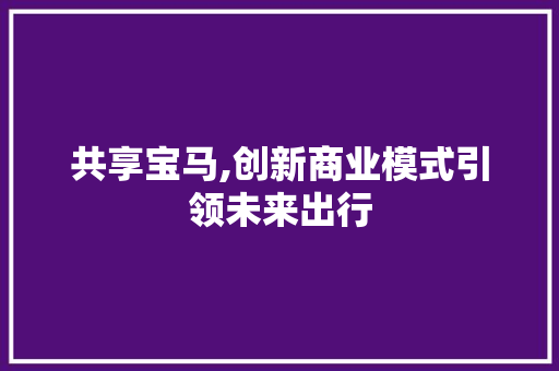 共享宝马,创新商业模式引领未来出行