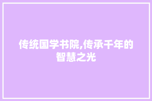 传统国学书院,传承千年的智慧之光