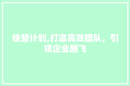 佳慧计划,打造高效团队，引领企业腾飞