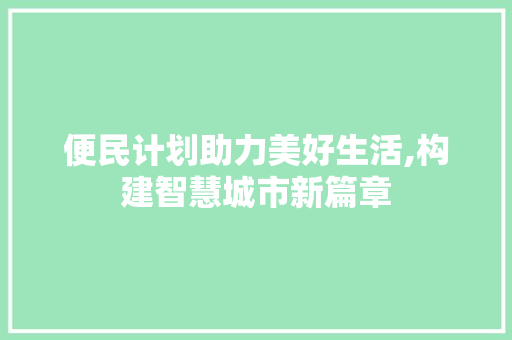 便民计划助力美好生活,构建智慧城市新篇章