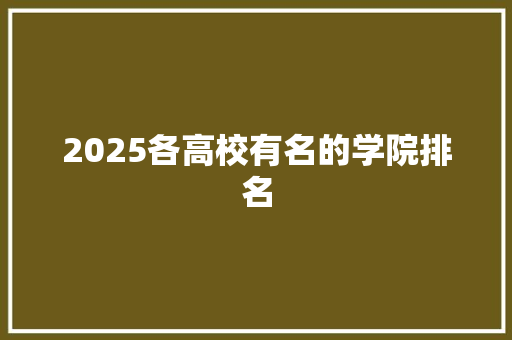 2025各高校有名的学院排名