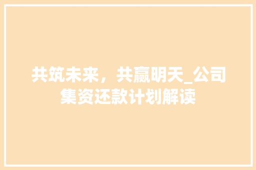共筑未来，共赢明天_公司集资还款计划解读