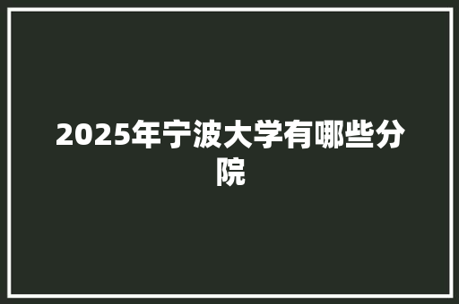 2025年宁波大学有哪些分院