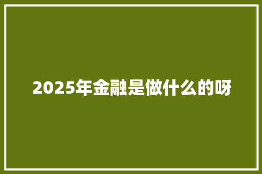 2025年金融是做什么的呀