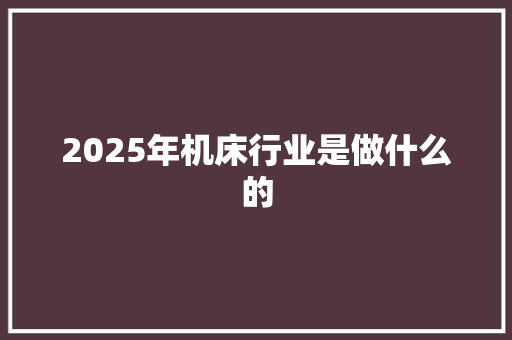 2025年机床行业是做什么的