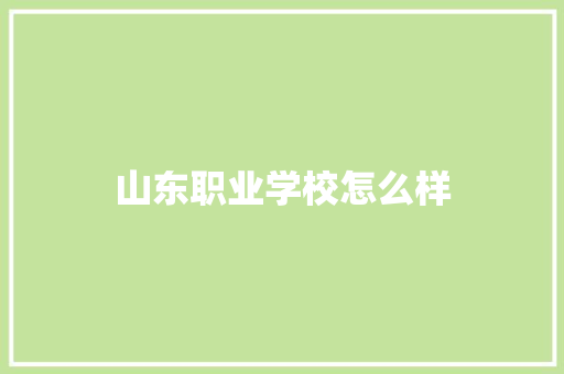 山东职业学校怎么样