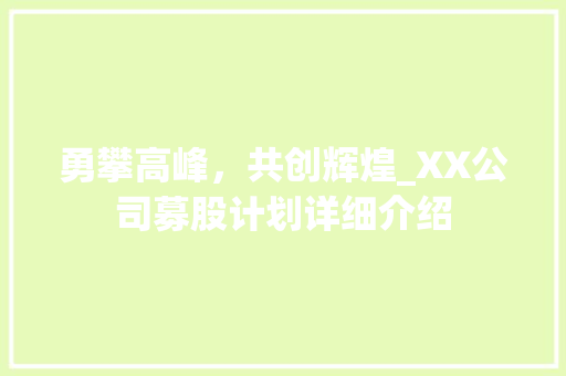 勇攀高峰，共创辉煌_XX公司募股计划详细介绍