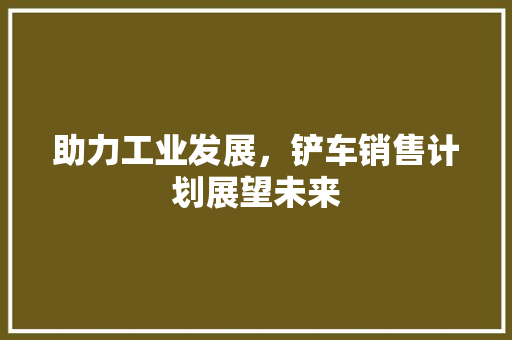 助力工业发展，铲车销售计划展望未来