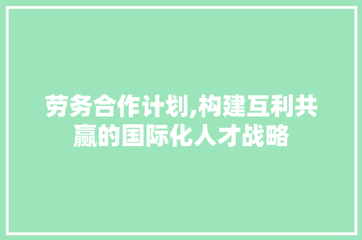 劳务合作计划,构建互利共赢的国际化人才战略