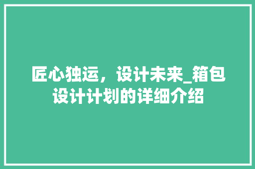 匠心独运，设计未来_箱包设计计划的详细介绍