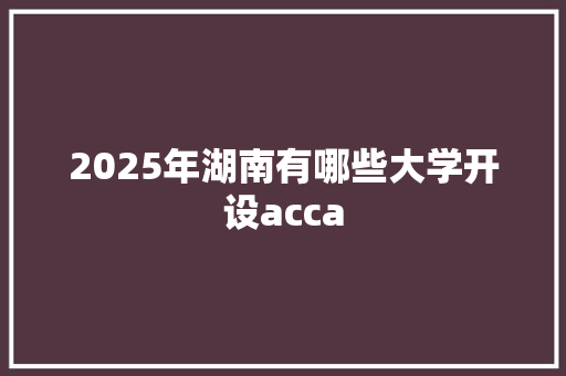 2025年湖南有哪些大学开设acca