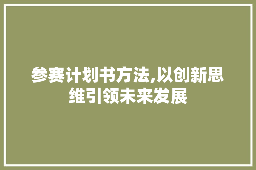 参赛计划书方法,以创新思维引领未来发展