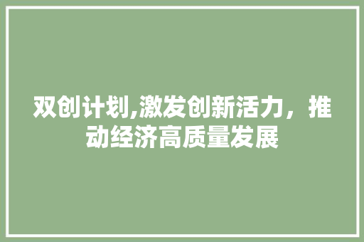 双创计划,激发创新活力，推动经济高质量发展