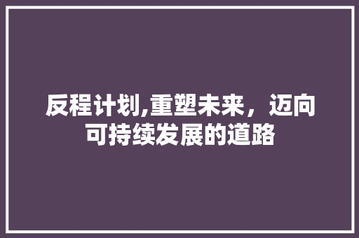 反程计划,重塑未来，迈向可持续发展的道路