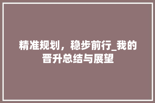 精准规划，稳步前行_我的晋升总结与展望
