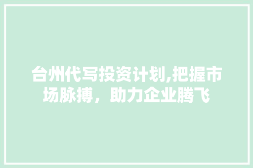 台州代写投资计划,把握市场脉搏，助力企业腾飞
