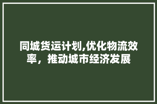 同城货运计划,优化物流效率，推动城市经济发展