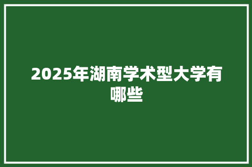 2025年湖南学术型大学有哪些