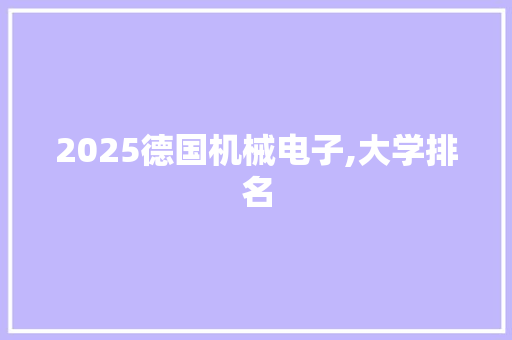 2025德国机械电子,大学排名